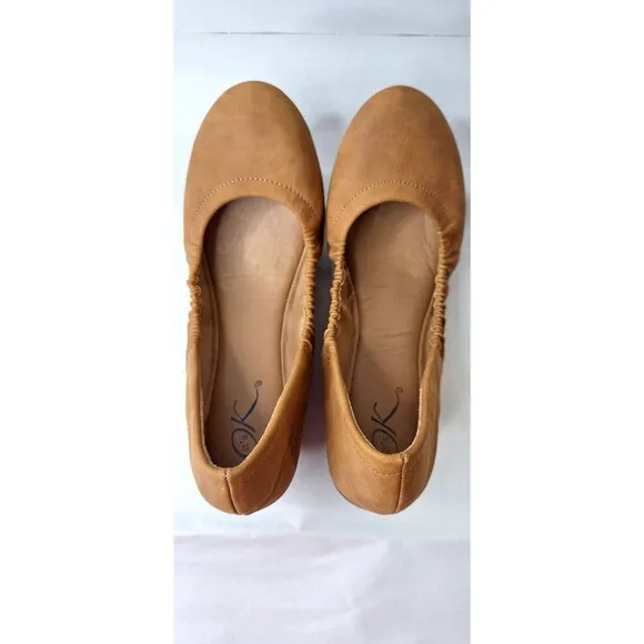 Women's Y2K Ballet Flats Tan Faux Leather Sz 8.5M Balletcore Festival Casual