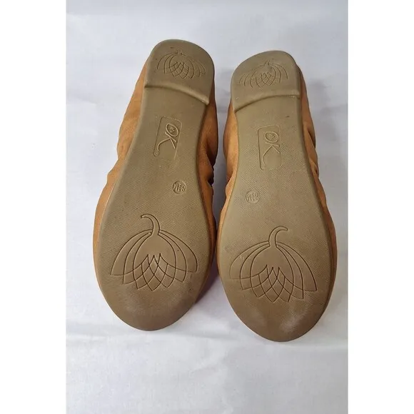 Women's Y2K Ballet Flats Tan Faux Leather Sz 8.5M Balletcore Festival Casual
