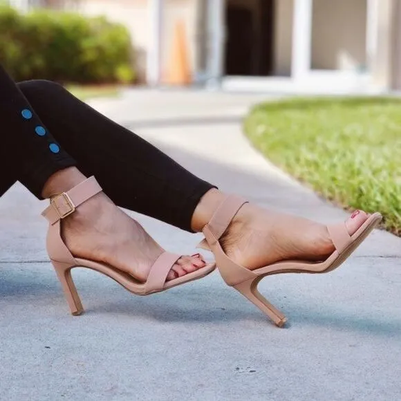 Women's Ankle Strap Block Heel Dress Sandals Nude Color