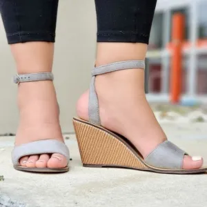 Women's Grey Suede Wedge Sandal