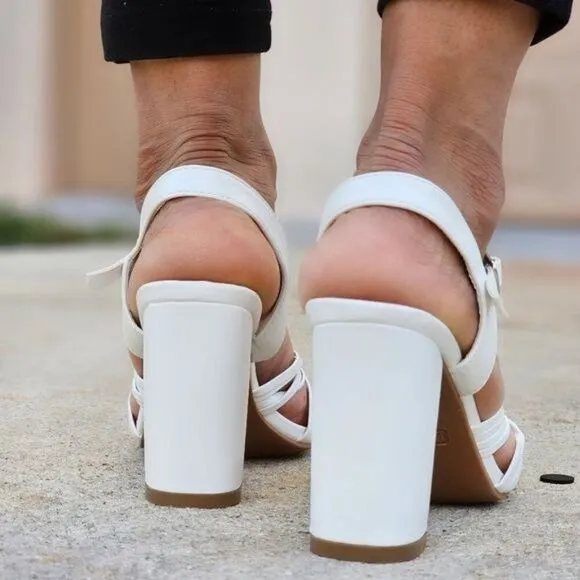 Women's Knotted  Block Heel Ankle Strap Sandals White Color