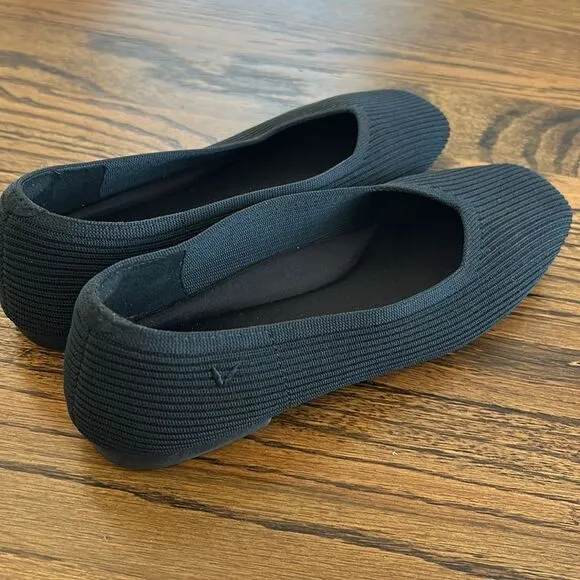 Women's Vivaia Square-Toe V-Cut Mesh Black Flats (Margot 2.0) Size 38.5/US 8.5