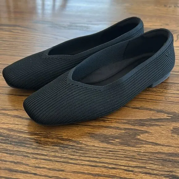 Women's Vivaia Square-Toe V-Cut Mesh Black Flats (Margot 2.0) Size 38.5/US 8.5
