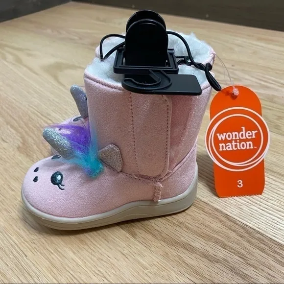 Wonder Nation Unicorn Boots NWT Sz 3 Pink Rainbow