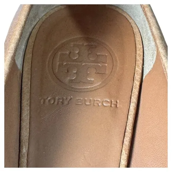 WORN ONCE Tory Burch Caramel Tan Pebbled Leather Designer ballet flats sz 5.5 M