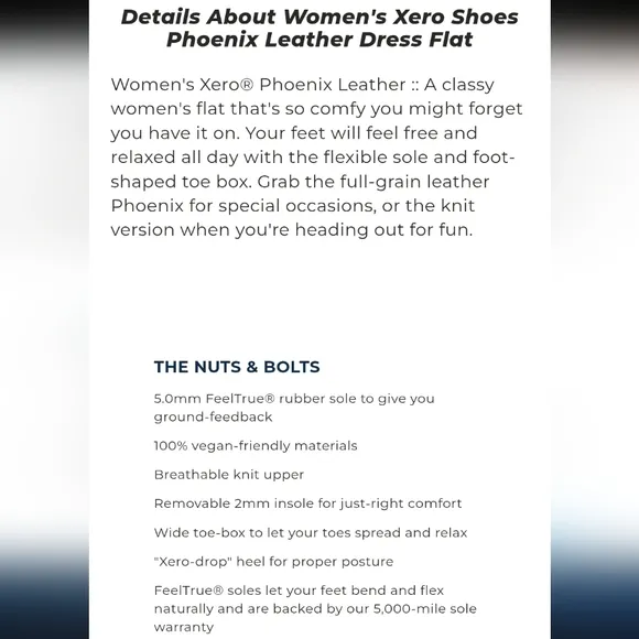 Xero Shoes Phoenix Leather Dress Flats Black Women's 6.5