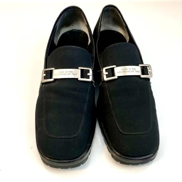 Y2K DONALD J PLINER Italy Inga Genegum Lug Black Loafers Silver Logo Buckle 7.5