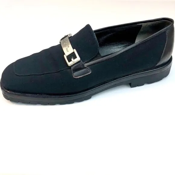 Y2K DONALD J PLINER Italy Inga Genegum Lug Black Loafers Silver Logo Buckle 7.5