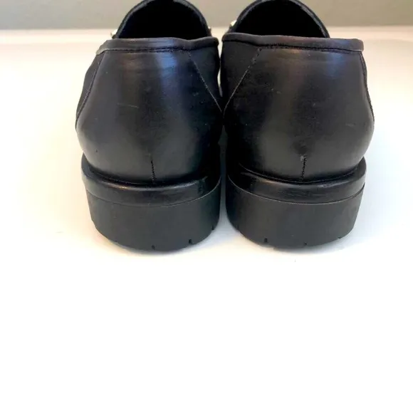 Y2K DONALD J PLINER Italy Inga Genegum Lug Black Loafers Silver Logo Buckle 7.5