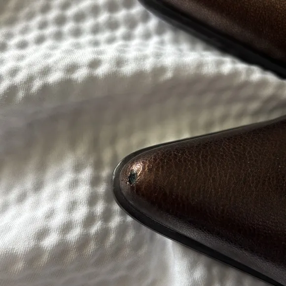 Y2K Franco Sarto Bronze Grommet Pointy Kitten Heel Boots