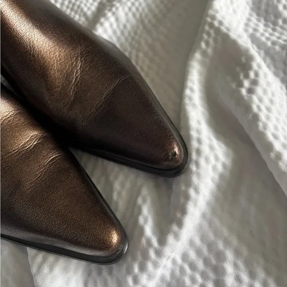 Y2K Franco Sarto Bronze Grommet Pointy Kitten Heel Boots