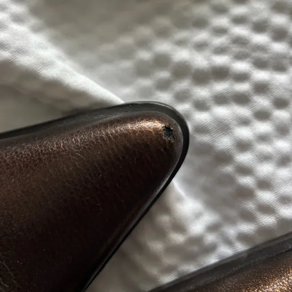 Y2K Franco Sarto Bronze Grommet Pointy Kitten Heel Boots