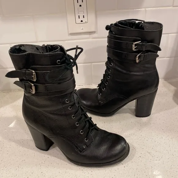Y2k Leather‎ chunky heel boots