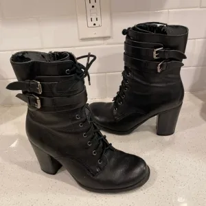 Y2k Leather‎ chunky heel boots