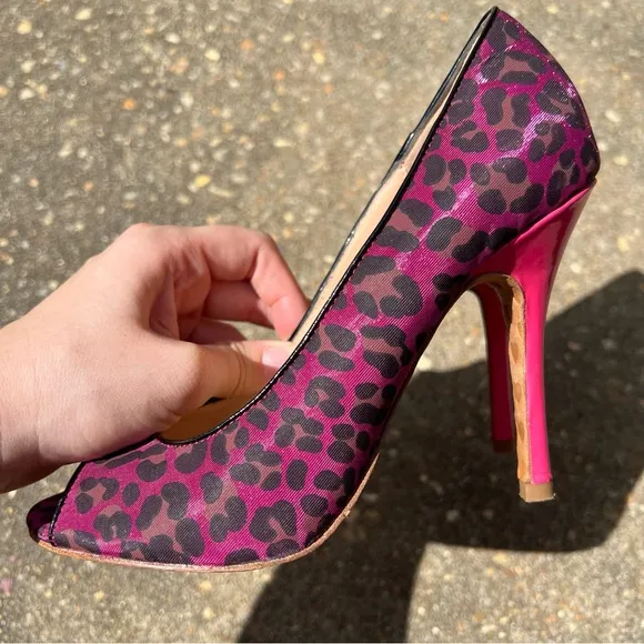 Y2k Vintage Betsey Johnson Leopard Print Peep-Toe Heels - Pink and Black