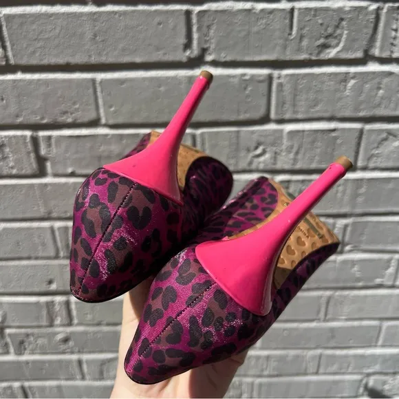 Y2k Vintage Betsey Johnson Leopard Print Peep-Toe Heels - Pink and Black
