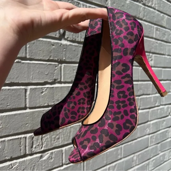 Y2k Vintage Betsey Johnson Leopard Print Peep-Toe Heels - Pink and Black