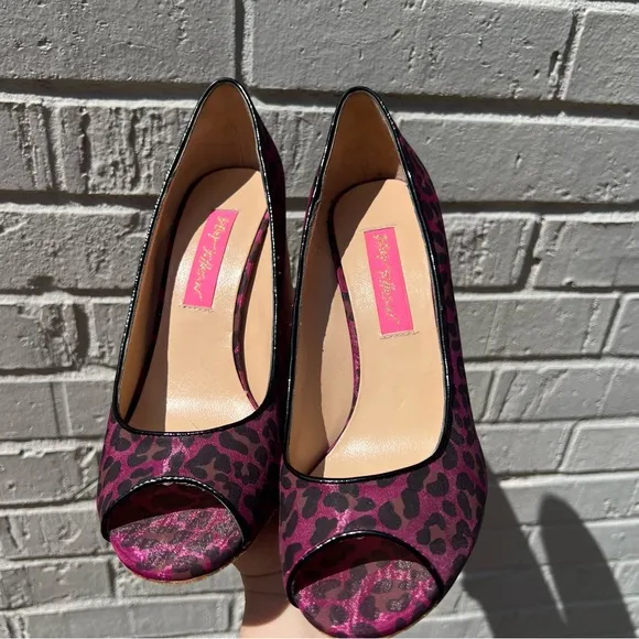 Y2k Vintage Betsey Johnson Leopard Print Peep-Toe Heels - Pink and Black