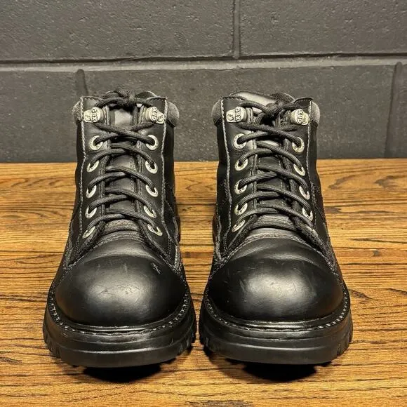 Y2K Vintage GBX 8877B Chunky Black Leather Platform Boots Men’s 8