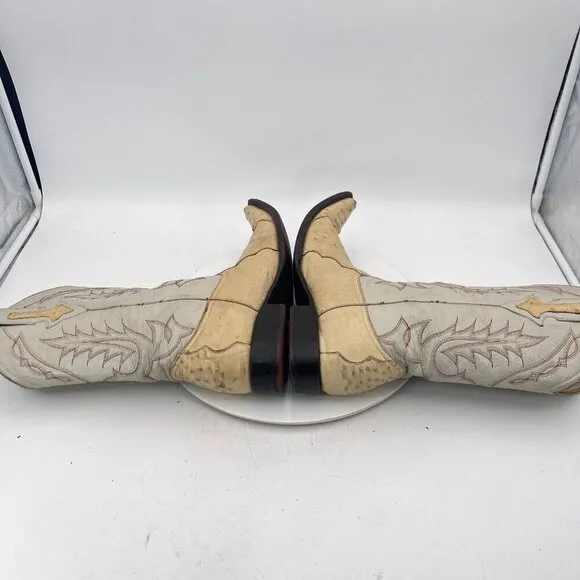 Yoncer Men Size 8 Cream White Leather Pointed Toe Pull On Western Cowboy Boot