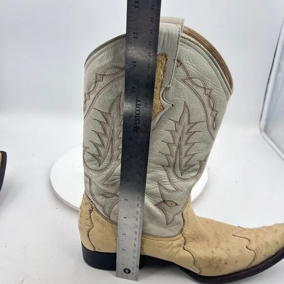 Yoncer Men Size 8 Cream White Leather Pointed Toe Pull On Western Cowboy Boot