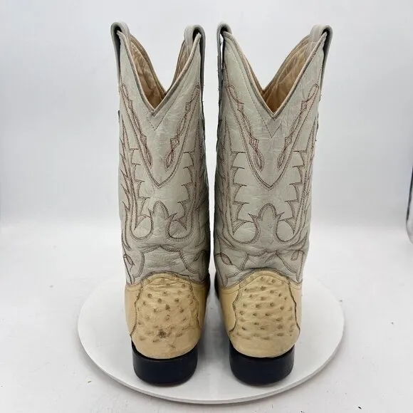Yoncer Men Size 8 Cream White Leather Pointed Toe Pull On Western Cowboy Boot