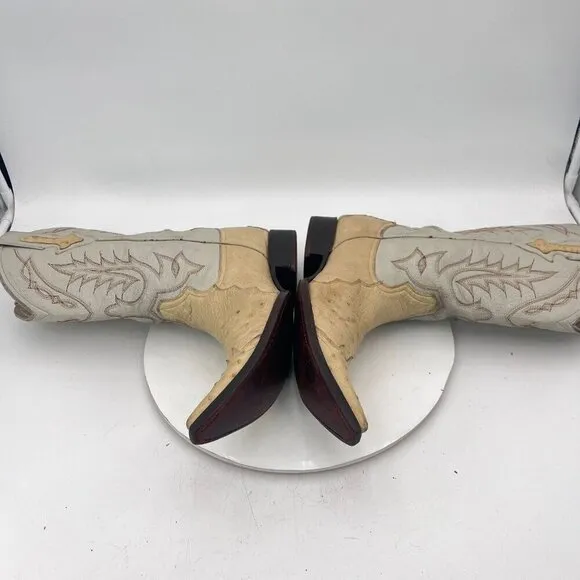 Yoncer Men Size 8 Cream White Leather Pointed Toe Pull On Western Cowboy Boot