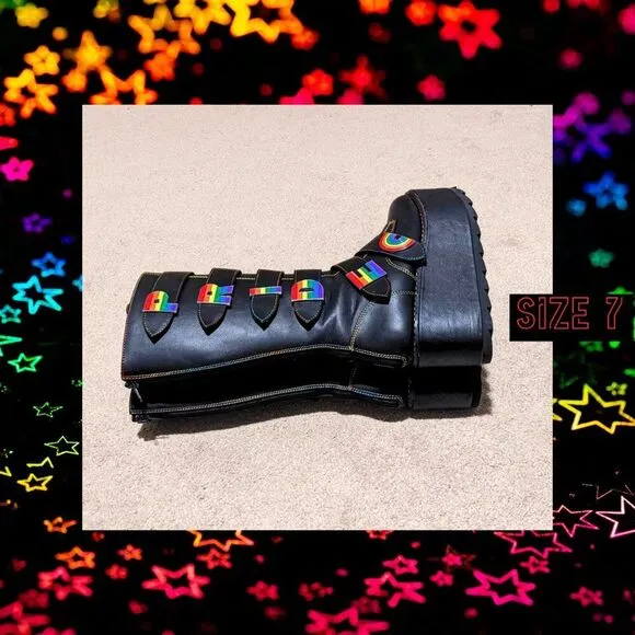 YRU Hi-Pride Dune Rainbow Platform Boots