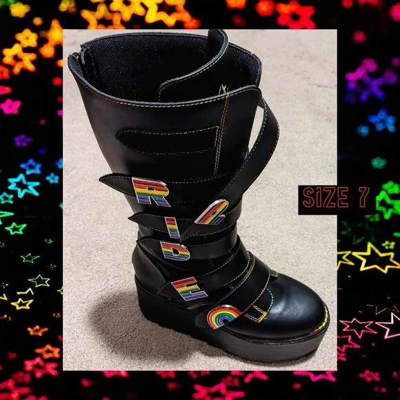 YRU Hi-Pride Dune Rainbow Platform Boots