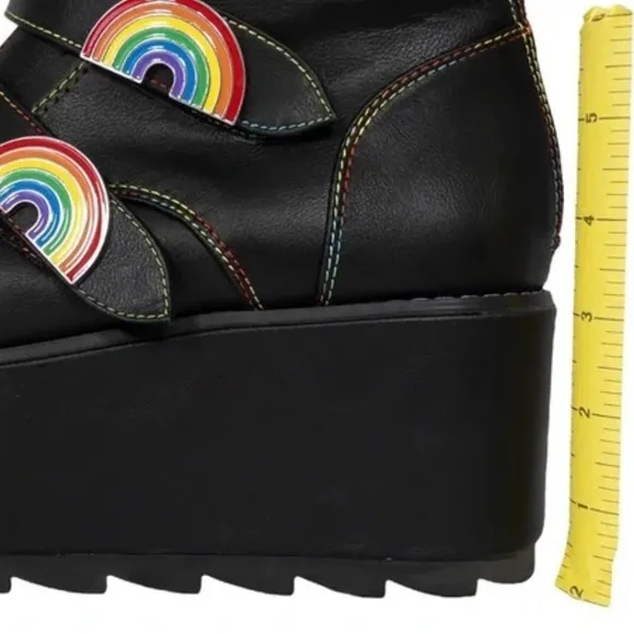 YRU Karma Rainbow Platform Black Vegan Boots Size 8