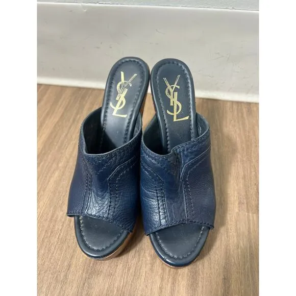 YSL Navy Platform Sandals Sz 36.5