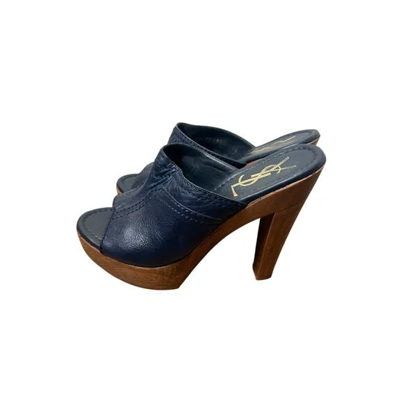 YSL Navy Platform Sandals Sz 36.5
