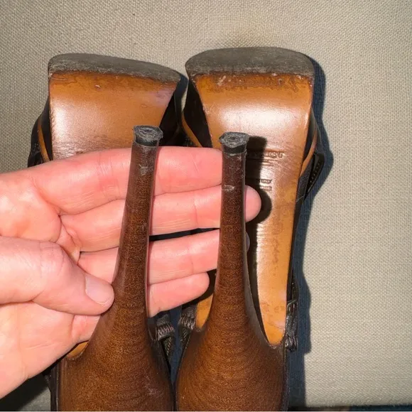 Yves Saint Laurent Leather Heels Sandals Platform Brown 7.5