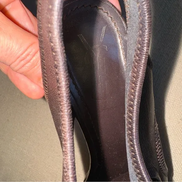 Yves Saint Laurent Leather Heels Sandals Platform Brown 7.5