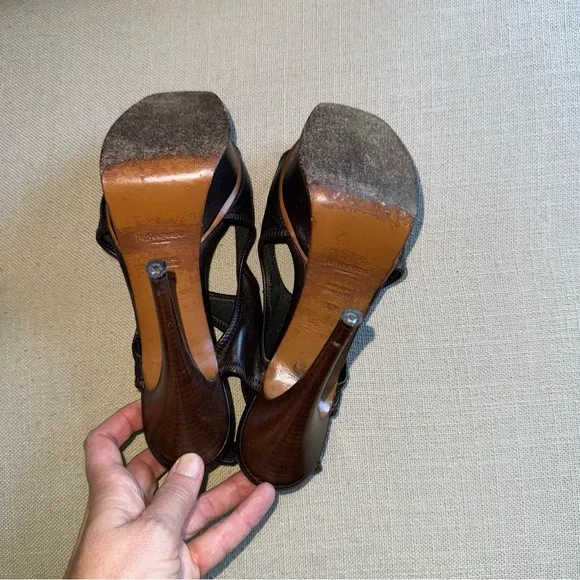 Yves Saint Laurent Leather Heels Sandals Platform Brown 7.5