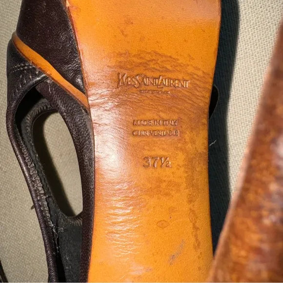 Yves Saint Laurent Leather Heels Sandals Platform Brown 7.5