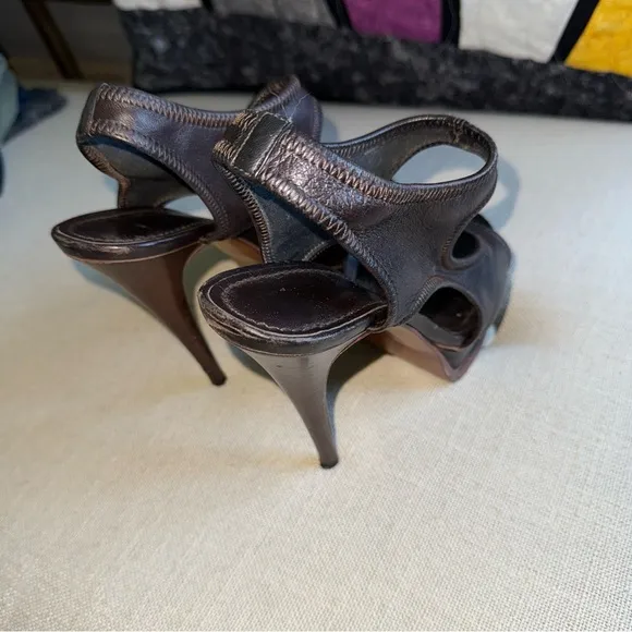 Yves Saint Laurent Leather Heels Sandals Platform Brown 7.5