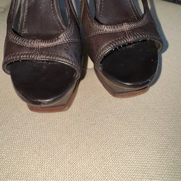 Yves Saint Laurent Leather Heels Sandals Platform Brown 7.5