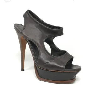 Yves Saint Laurent Leather Heels Sandals Platform Brown 7.5