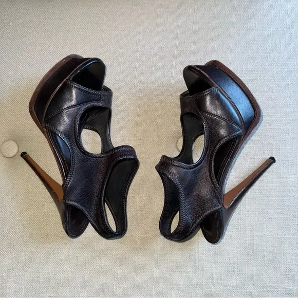 Yves Saint Laurent Leather Heels Sandals Platform Brown 7.5