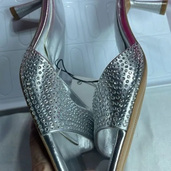 (Z) Zara, new summer shoes, silver, with square toe and stiletto heel, size 40/9