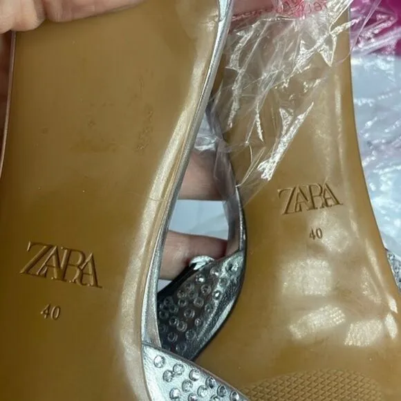 (Z) Zara, new summer shoes, silver, with square toe and stiletto heel, size 40/9