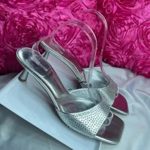 (Z) Zara, new summer shoes, silver, with square toe and stiletto heel, size 40/9