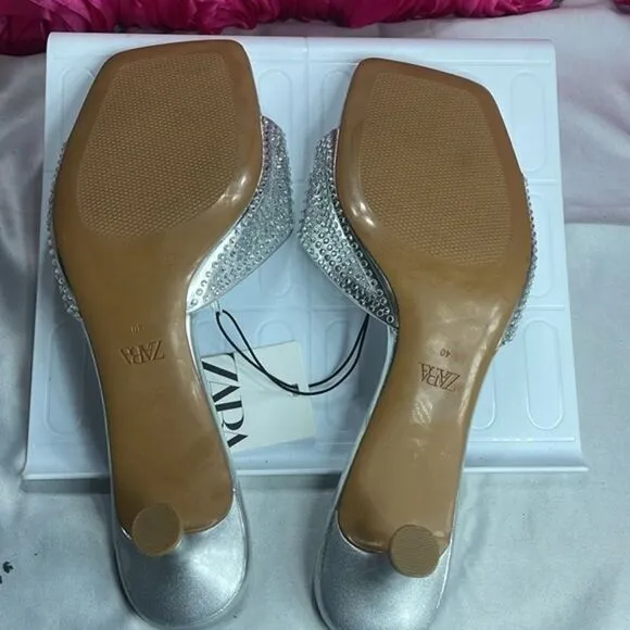 (Z) Zara, new summer shoes, silver, with square toe and stiletto heel, size 40/9