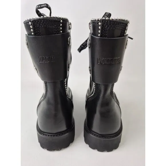 Zadig &amp; Voltaire Women&amp;#039;s Black Leather Joe Studded Combat Boots Size 40
