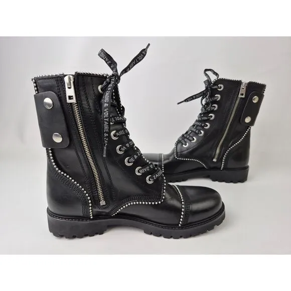 Zadig &amp; Voltaire Women&amp;#039;s Black Leather Joe Studded Combat Boots Size 40