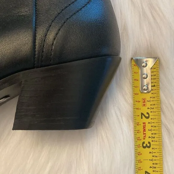Zara Black Leather Strap Cowboy Comfortable Block Heel Ankle Boots
