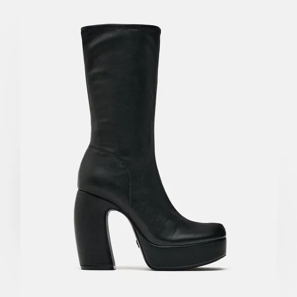 Zara Black Platform Heeled Ankle Boots