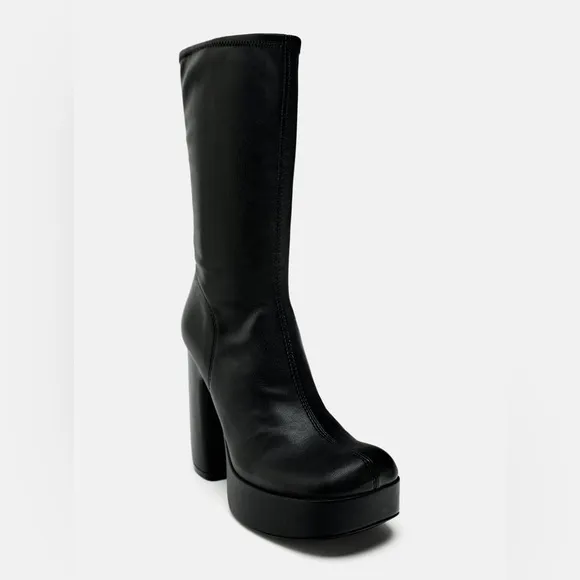 Zara Black Platform Heeled Ankle Boots