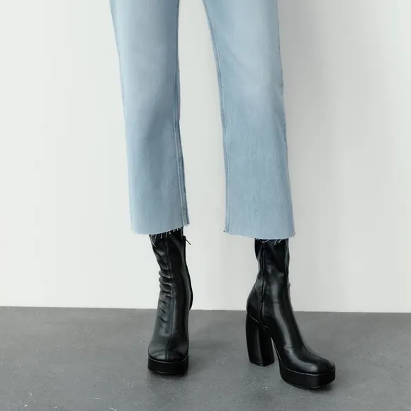 Zara Black Platform Heeled Ankle Boots